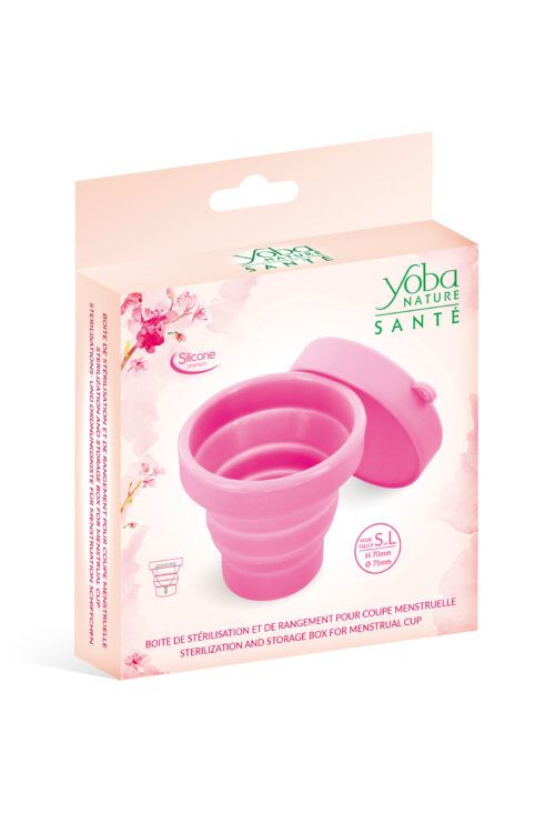 Boîte de stérilisation et rangement pour coupe menstruelle Yoba Nature Santé en silicone pliable rose