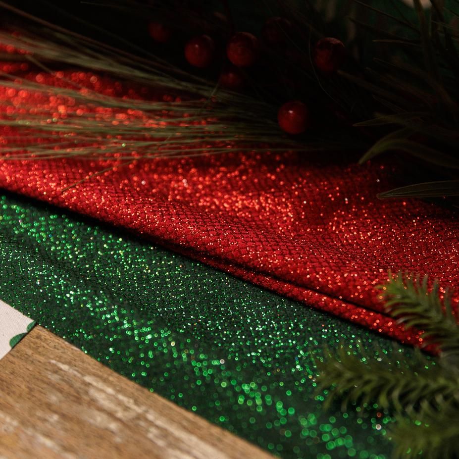 Chemin de table rouge en velours avec paillettes et motif losange, 28x300 cm, décoration romantique et élégante