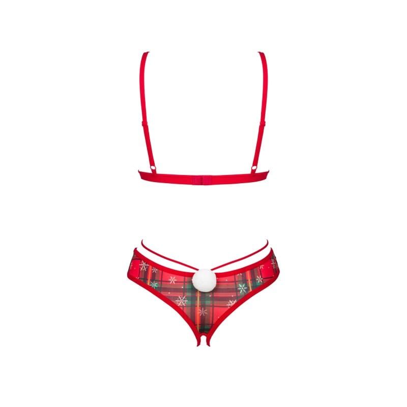 Ensemble lingerie de Noël rouge avec bretelles croisées, pendentif doré et culotte assortie