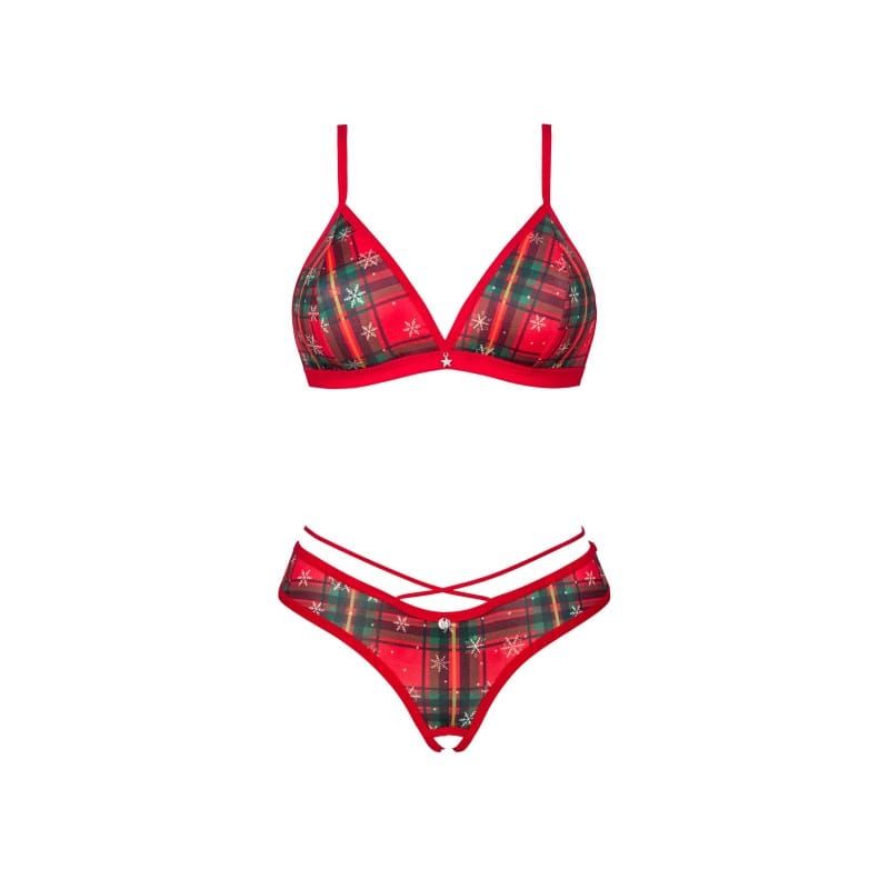 Ensemble lingerie de Noël rouge avec bretelles croisées, pendentif doré et culotte assortie