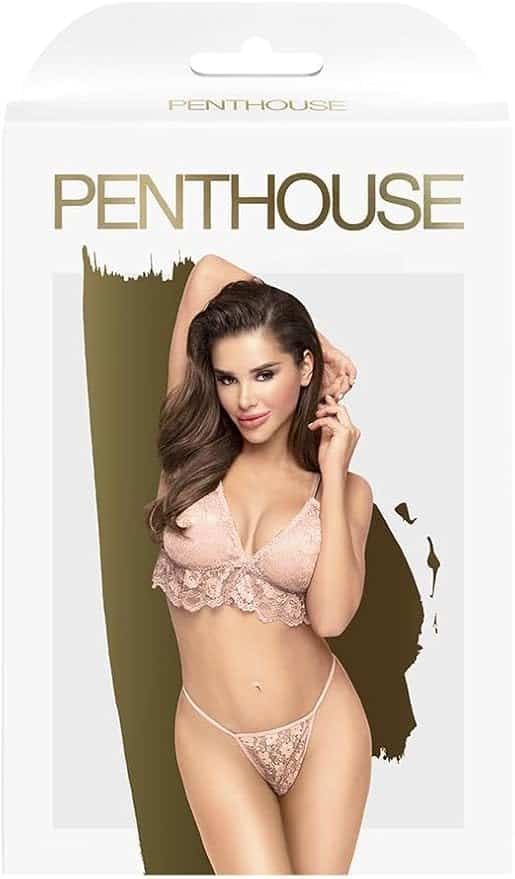 Ensemble lingerie Double Spice nude, bustier en dentelle avec bonnets triangulaires et string assorti