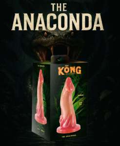 Gode The Anaconda Kong Silicone 22 cm en silicone médical avec ventouse invisible, texture réaliste et souple pour sensations profondes. boite devant serpent