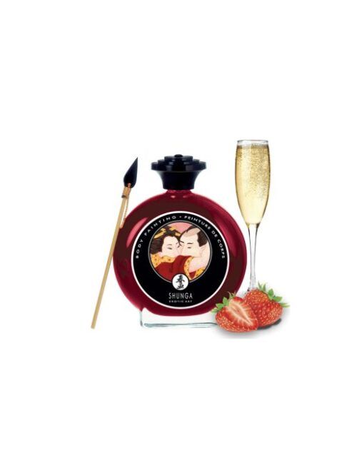 Peinture corporelle Shunga goût vin pétillant à la fraise avec pinceau