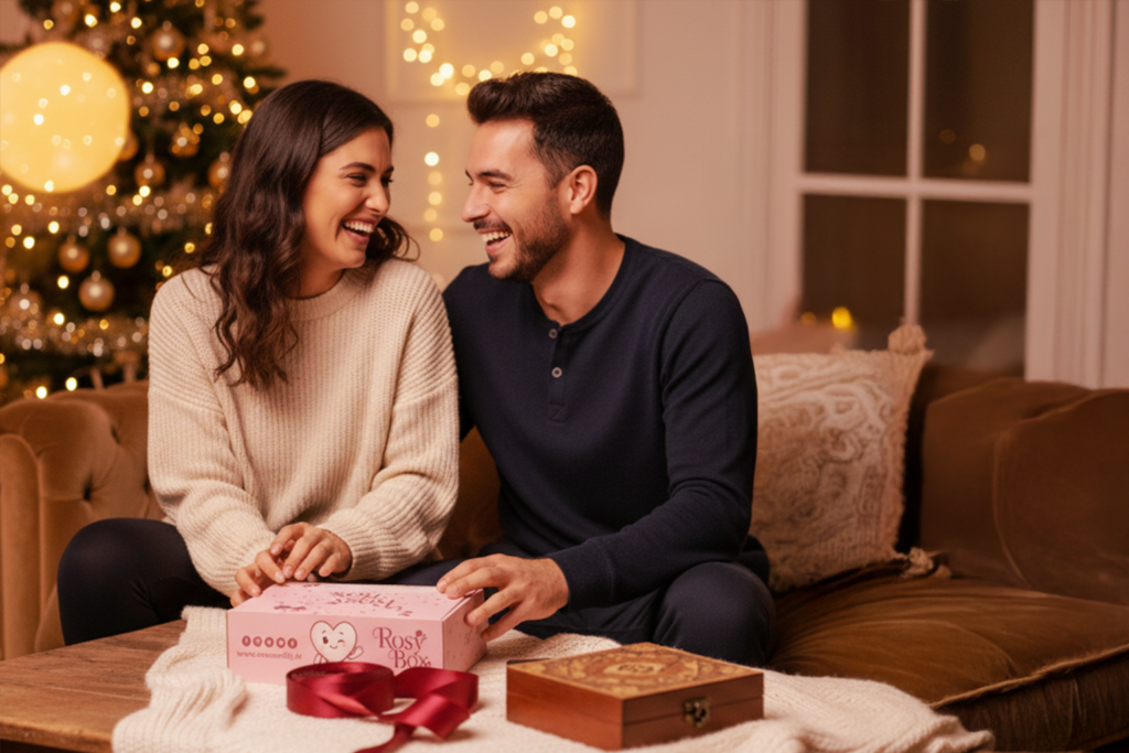 couple heureux soirée coquine rosybox roseandfly