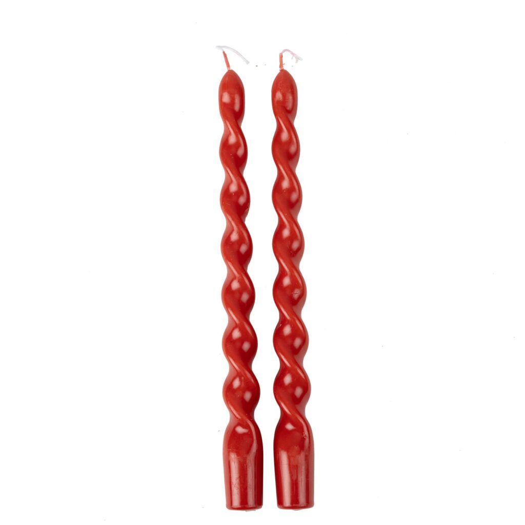 Lot de 2 Bougies Flambeau Torsadées Rouges – 25 cm