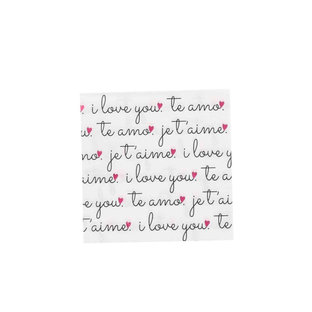 Serviettes cocktail « I love you / Je t’aime / Te amo »