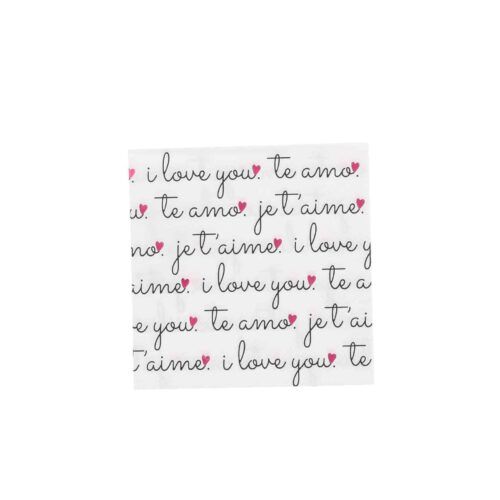 Serviettes cocktail I love you Te amo Je t’aime pour table romantique