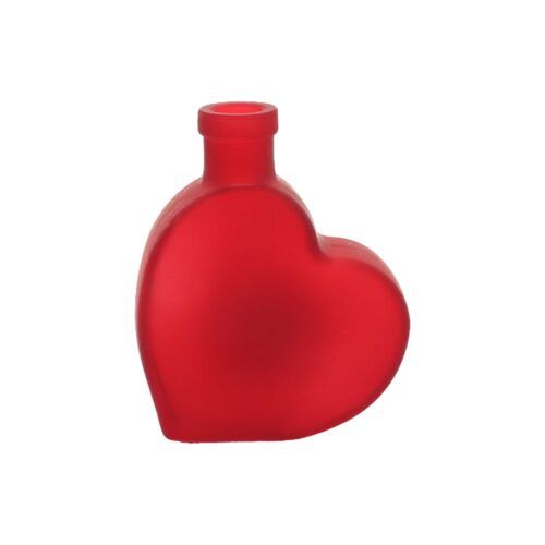 Vase Cœur en Verre Givré Rouge – 250 ml