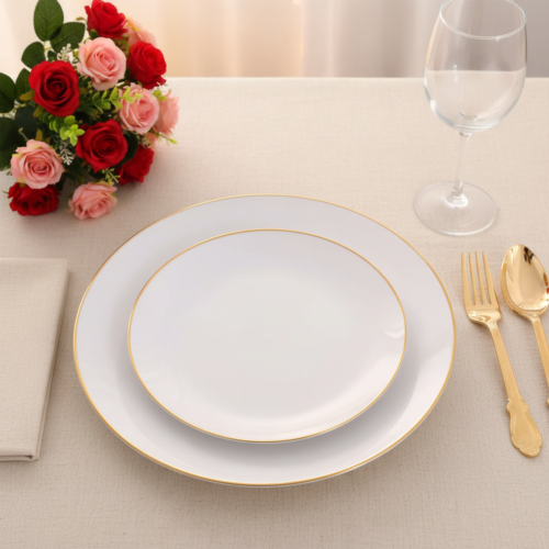 Pack assiettes blanc et or réutilisables service complet