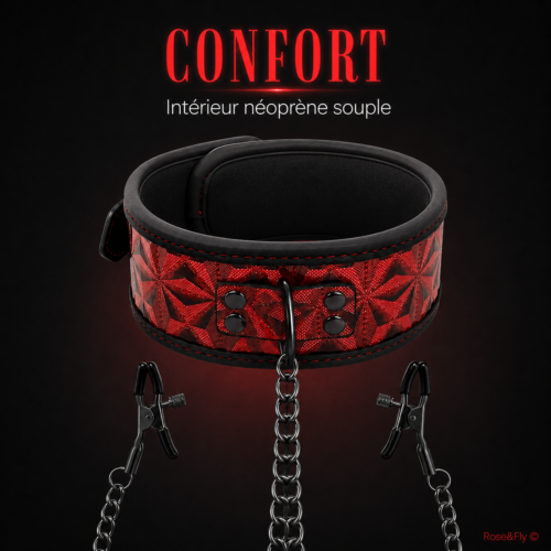 Collier adulte rouge et noir avec chaînes noires BEGME Black Edition