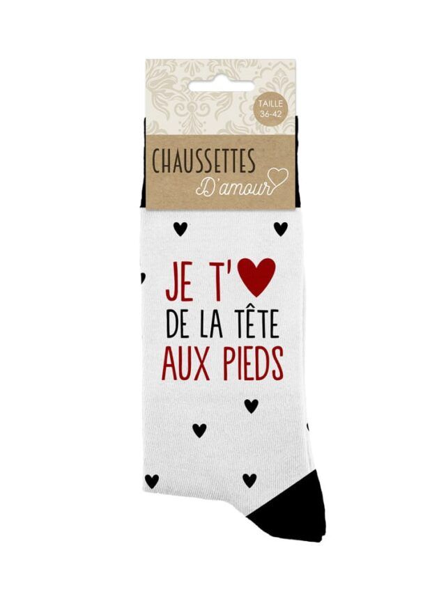 chaussettes je t'aime de la tête aux pieds.