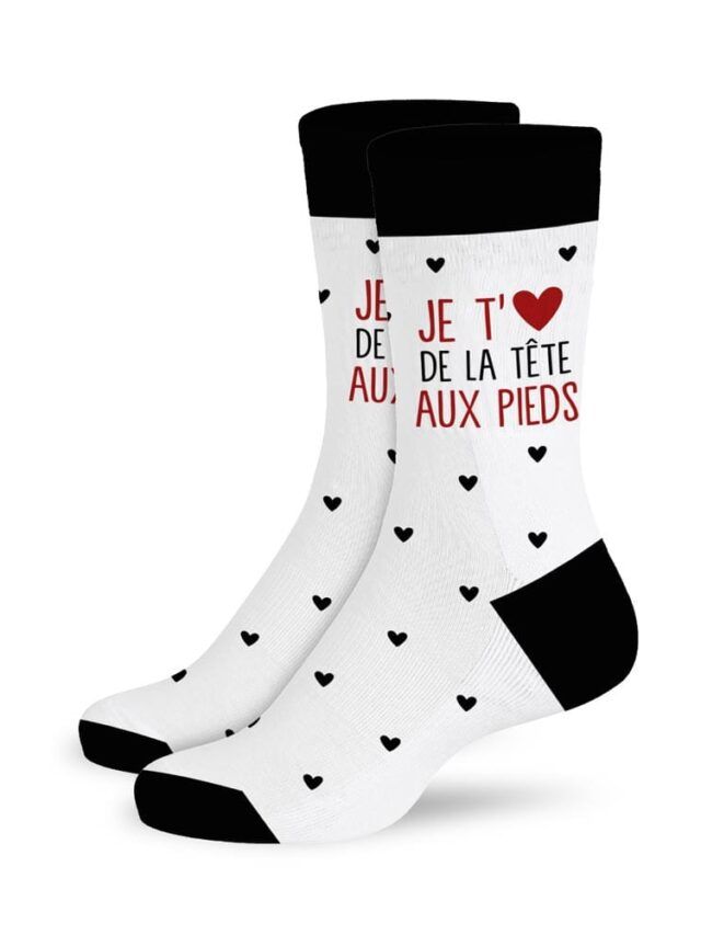 chaussettes je t'aime de la tête aux pieds.