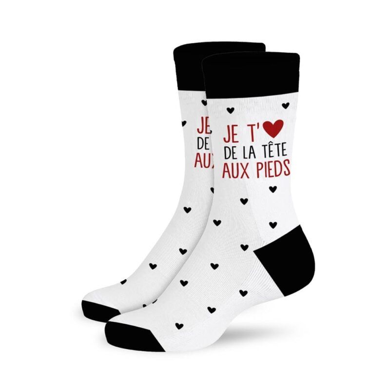 chaussettes je t'aime de la tête aux pieds.