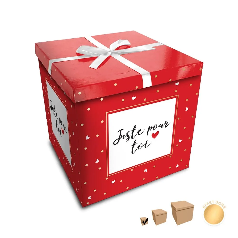 Boîte cadeau “Juste pour toi” rouge et blanche — 12 x 12 cm
