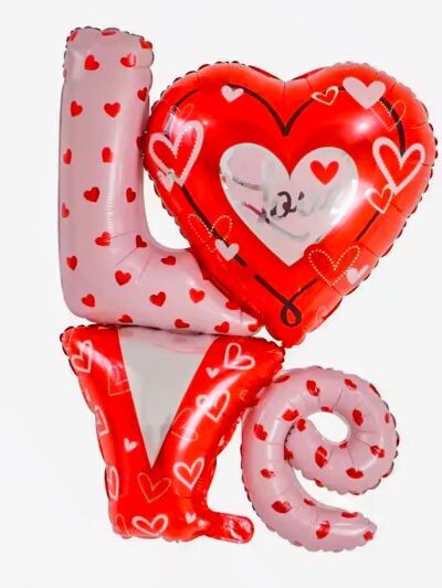ballon love coeur rouge et rose avec motifs coeur Rose and Fly