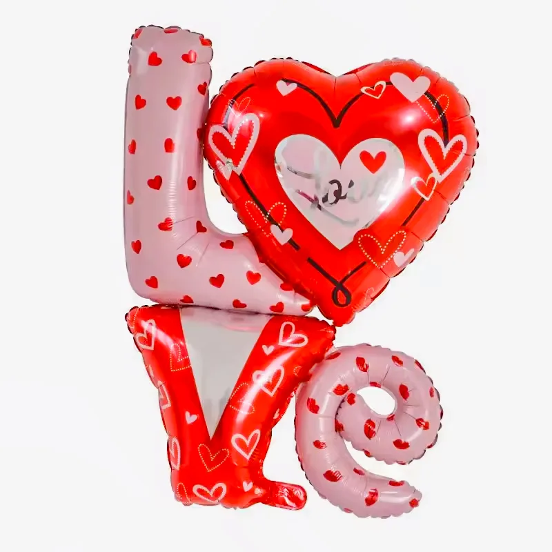 ballon love coeur rouge et rose avec motifs coeur Rose and Fly