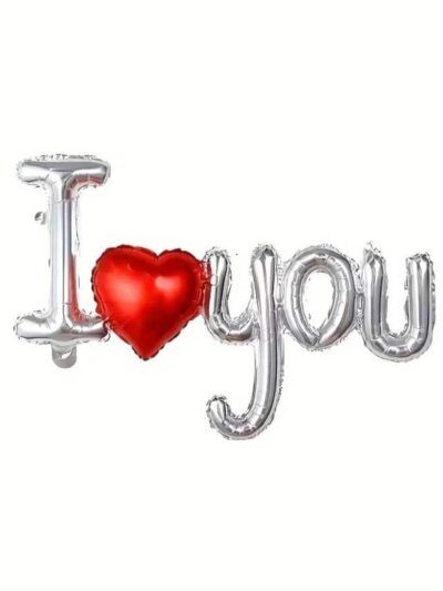 guirlande ballon i love you argent et rouge coeur XL _ RoseandFly