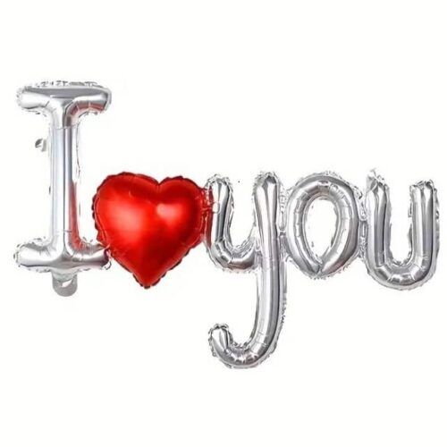 guirlande ballon i love you argent et rouge coeur XL _ RoseandFly