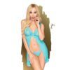 Babydoll Aftersunset Penthouse en maille transparente avec volants, décolleté en V à laçage et string assorti