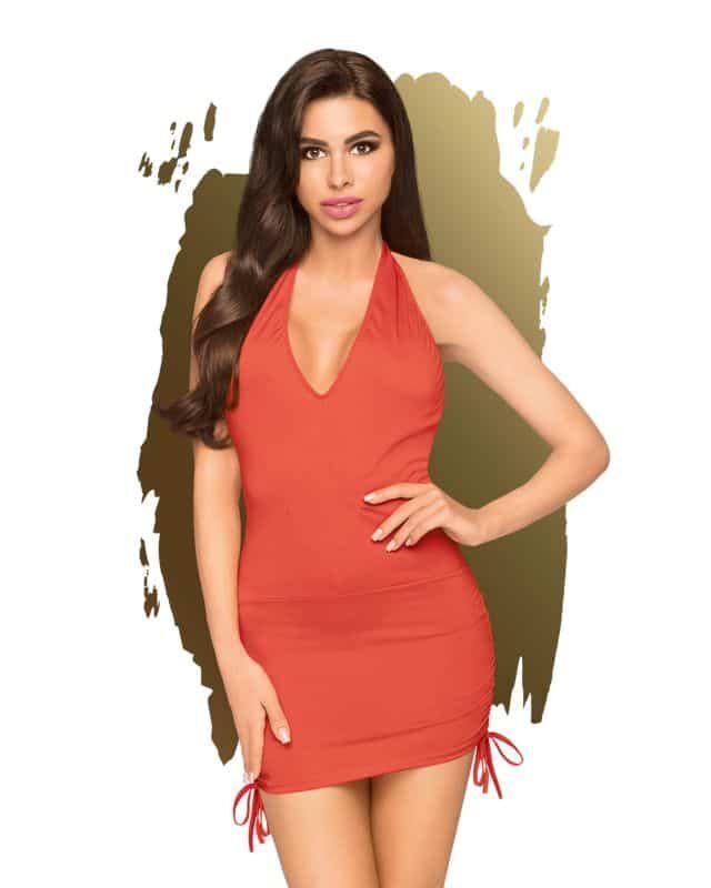 Mini-robe sexy rouge Earth-Shaker avec col plongeant, dos nu et string assorti