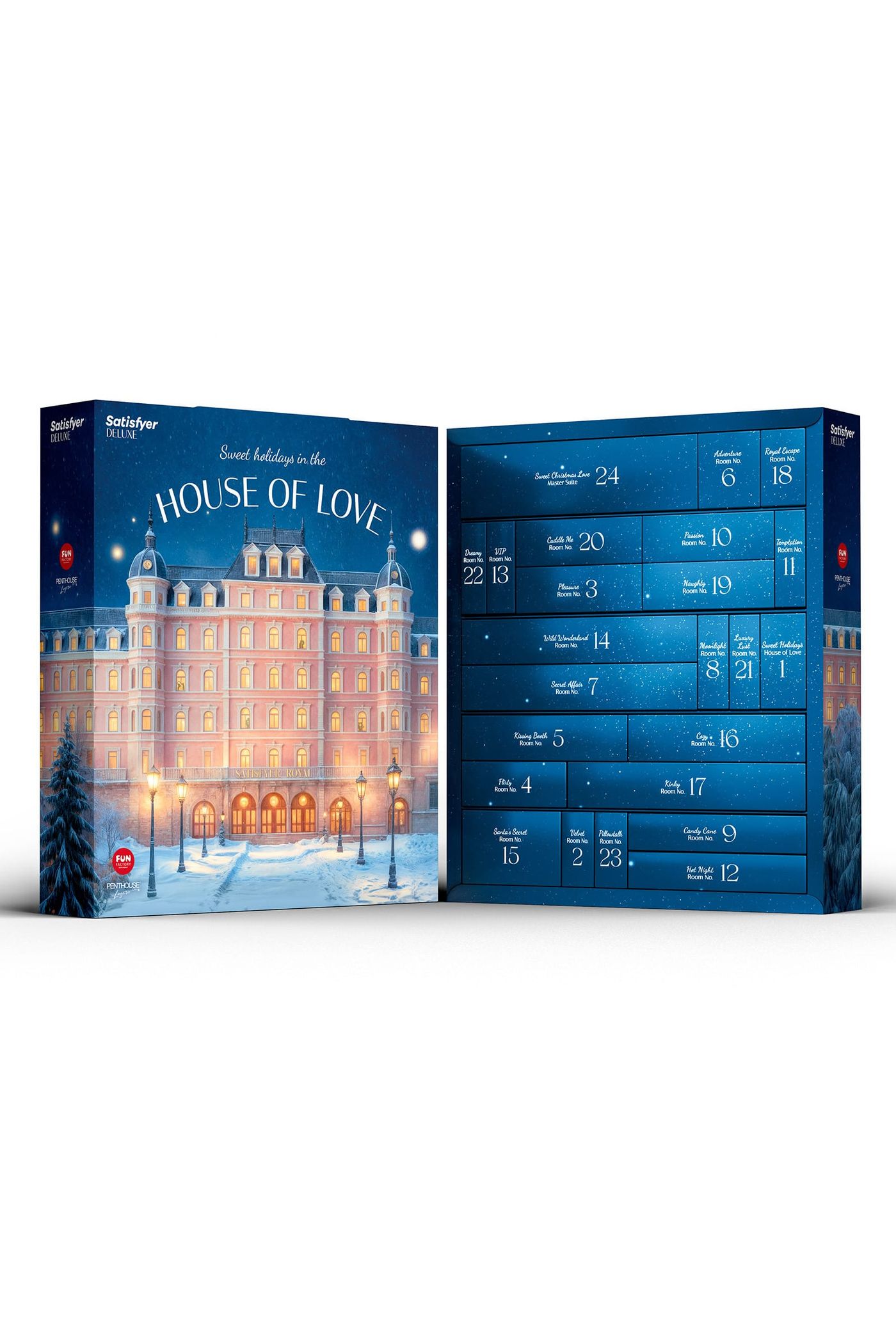 Calendrier de l’Avent Coquin Deluxe 2025 House of Love avec 24 surprises érotiques, sextoys Satisfyer et lingerie Penthouse