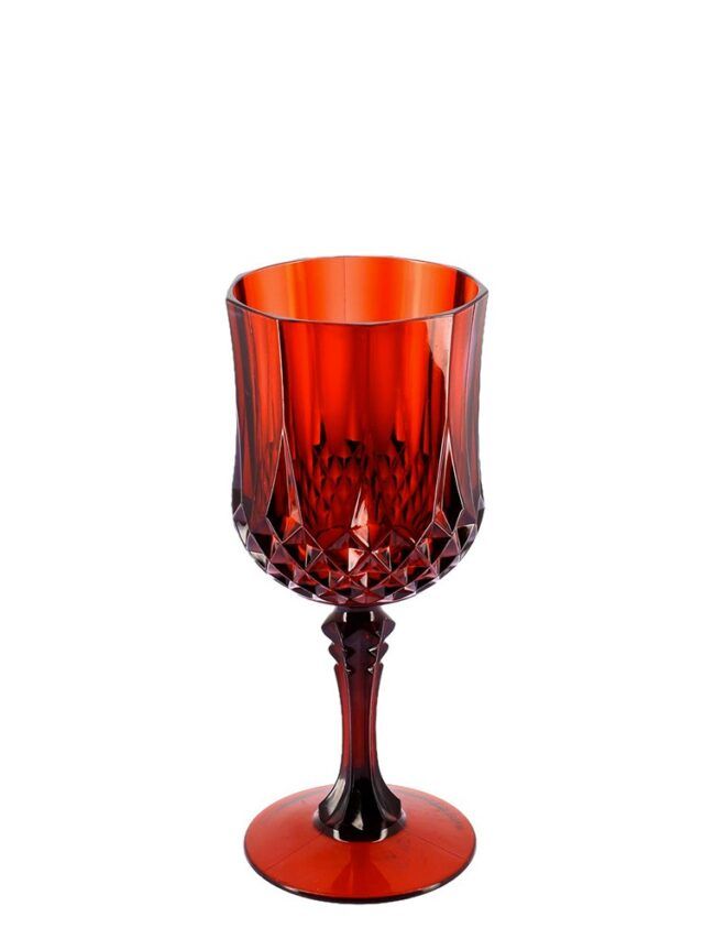 Verre à pied réutilisable en plastique ambré 220ml effet cristal, élégant et solide pour table romantique ou dîner à deux