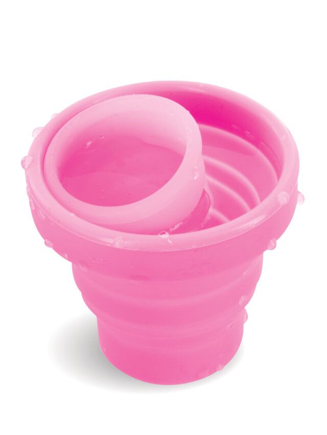 Boîte de stérilisation et rangement pour coupe menstruelle Yoba Nature Santé en silicone pliable rose