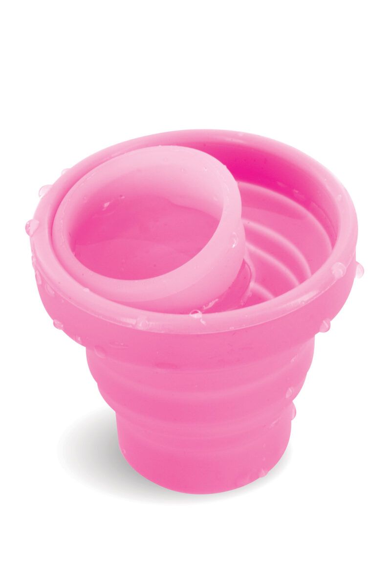 Boîte de stérilisation et rangement pour coupe menstruelle Yoba Nature Santé en silicone pliable rose