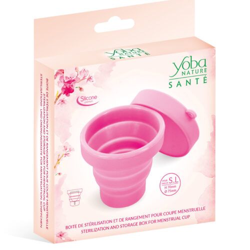 Boîte de stérilisation et rangement pour coupe menstruelle Yoba Nature Santé en silicone pliable rose