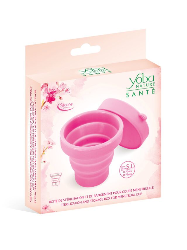 Boîte de stérilisation et rangement pour coupe menstruelle Yoba Nature Santé en silicone pliable rose
