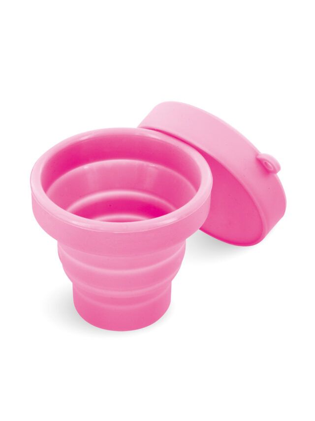 Boîte de stérilisation et rangement pour coupe menstruelle Yoba Nature Santé en silicone pliable rose
