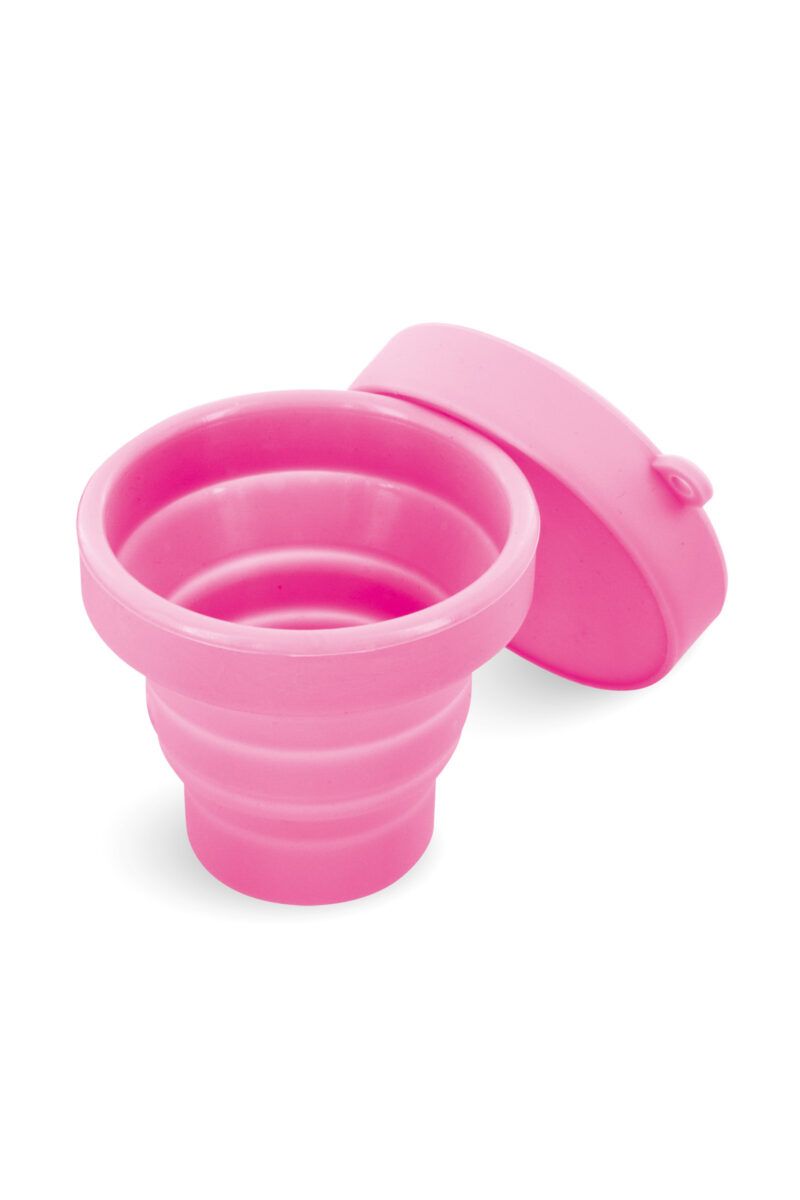 Boîte de stérilisation et rangement pour coupe menstruelle Yoba Nature Santé en silicone pliable rose