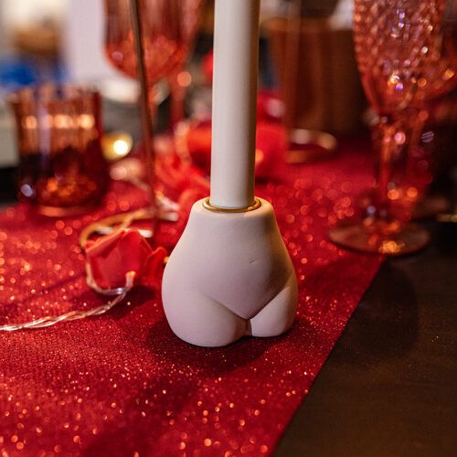 Bougeoir P’tit Popotin en céramique nude, décoration originale et élégante pour table romantique ou ambiance intime