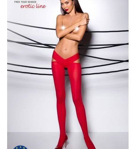 Collants 60 DEN rouges avec découpe originale sur les hanches, élégants et sexy