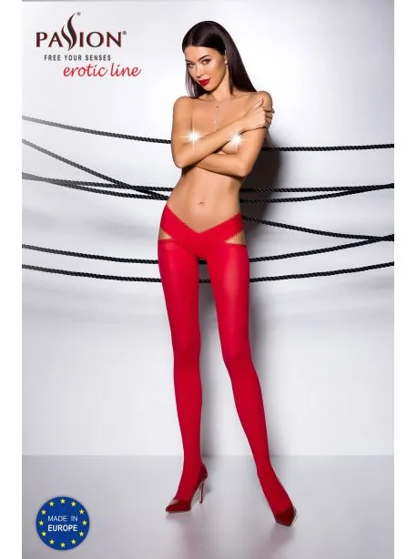 Collants 60 DEN rouges avec découpe originale sur les hanches, élégants et sexy
