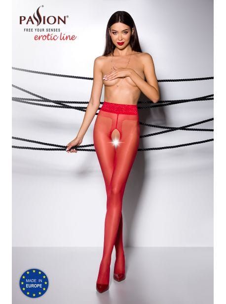 Collants rouges ouverts à l’entrejambe, ajustés et élégants, lingerie sexy pour femme