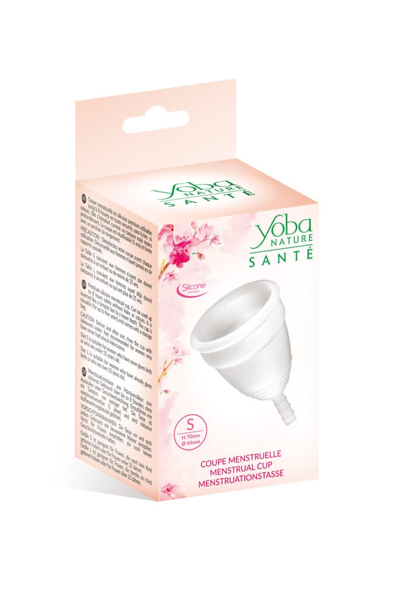 Coupe menstruelle Yoba Nature Santé en silicone médical, taille S,M et L, avec pochette satinée rose