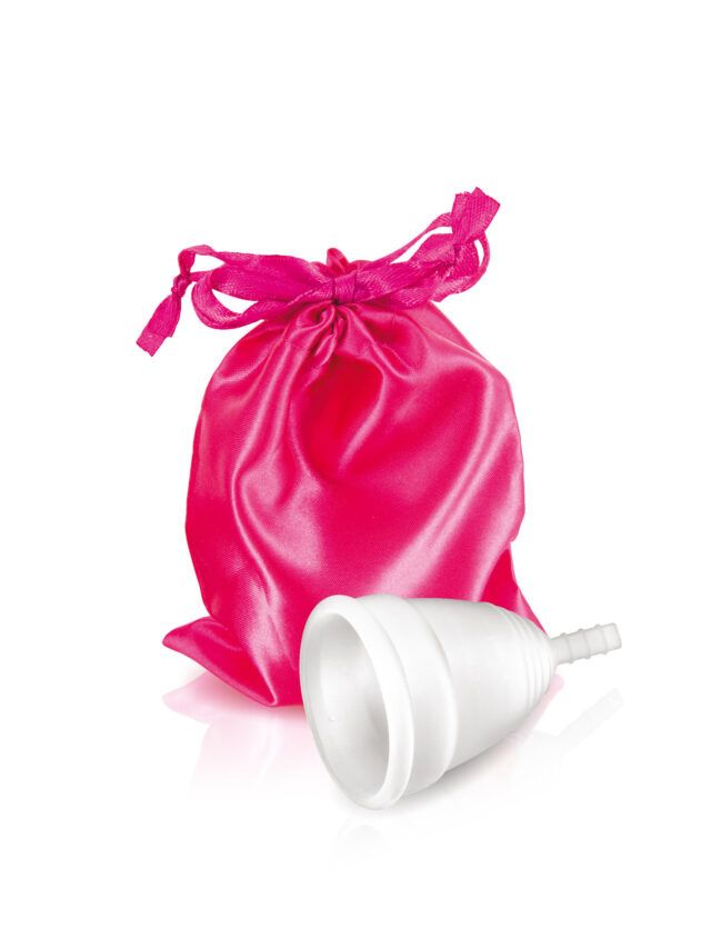 Coupe menstruelle Yoba Nature Santé en silicone médical, taille S,M et L, avec pochette satinée rose