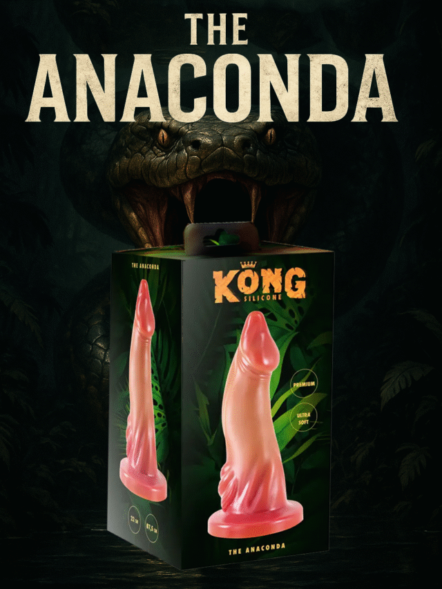 Gode The Anaconda Kong Silicone 22 cm en silicone médical avec ventouse invisible, texture réaliste et souple pour sensations profondes. boite devant serpent