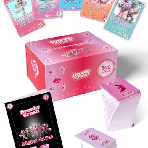 Jeu de cartes Drunky Crush pour couples, boîte rose 500 cartes, jeu d’apéro drôle et complice pour soirée à deux