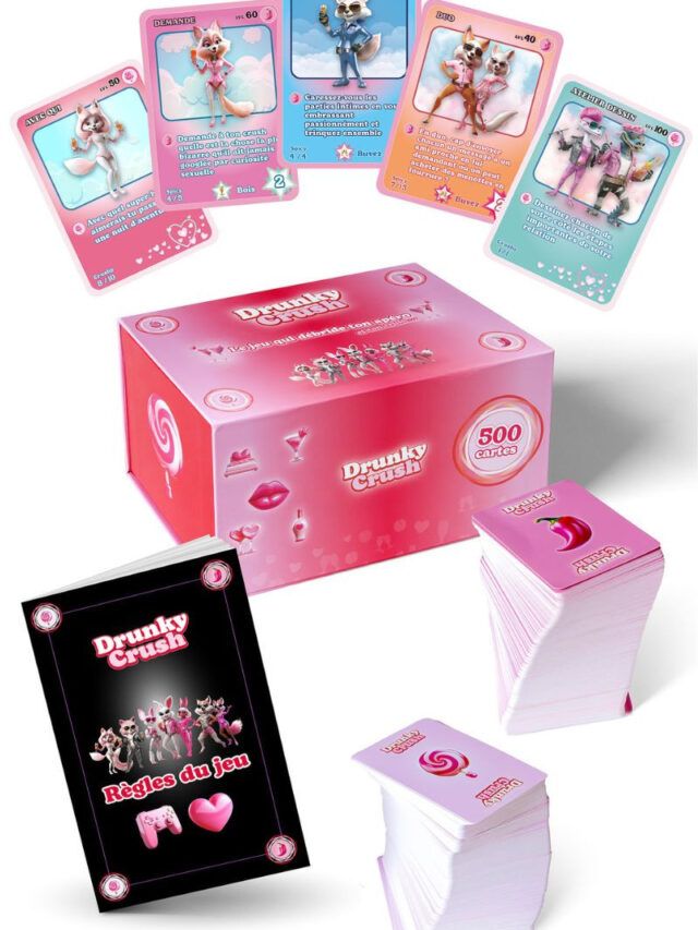 Jeu de cartes Drunky Crush pour couples, boîte rose 500 cartes, jeu d’apéro drôle et complice pour soirée à deux
