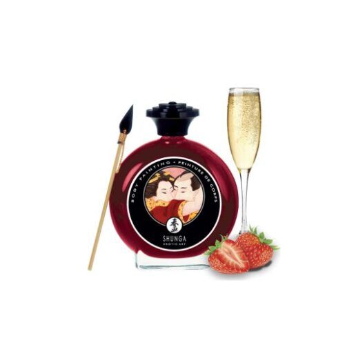 Peinture corporelle Shunga goût vin pétillant à la fraise avec pinceau