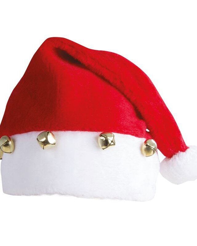 Bonnet Père Noël adulte – finition peluche et grelots dorés