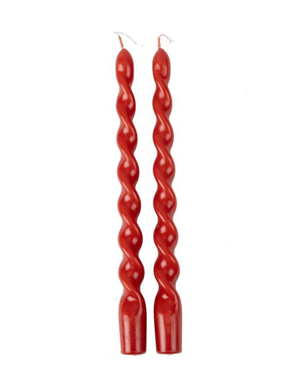 Lot de 2 Bougies Flambeau Torsadées Rouges – 25 cm