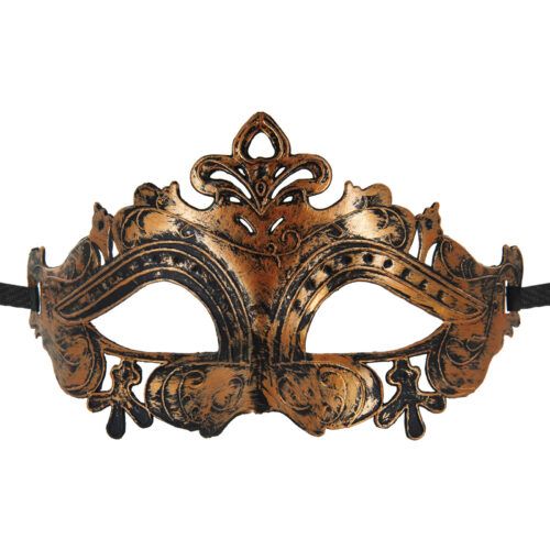 Masque cuivré homme avec ruban satiné réglable, léger et confortable pour jeux de séduction