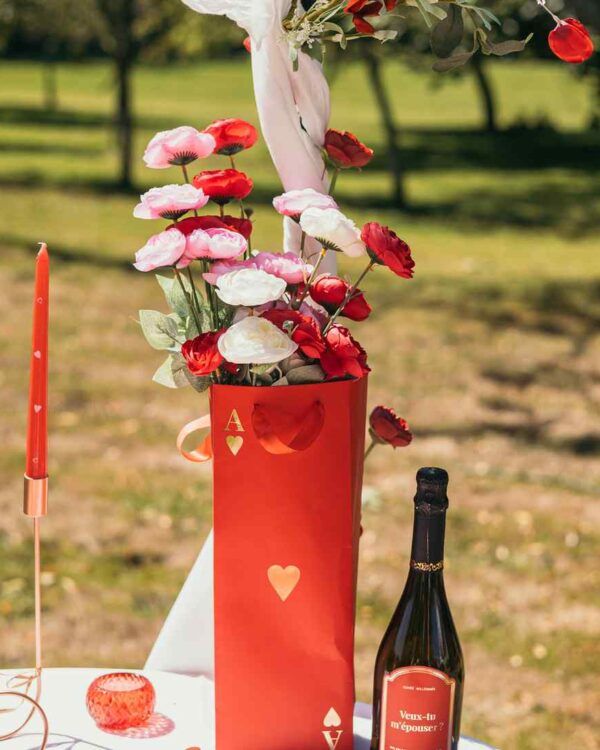 Sac Cadeau pour Bouteille Dame de Cœur – Rouge & Or