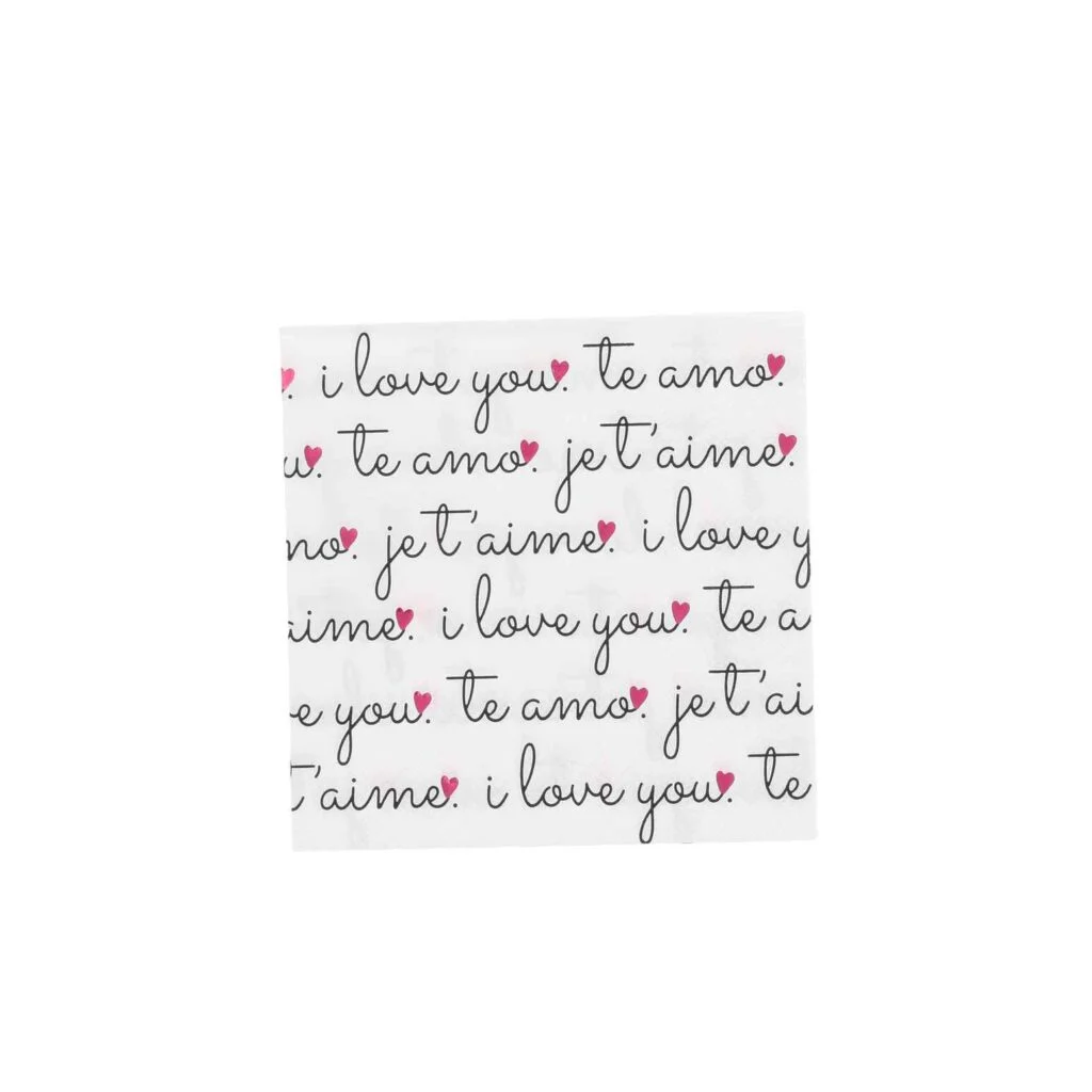 Serviettes cocktail « I love you / Je t’aime / Te amo »