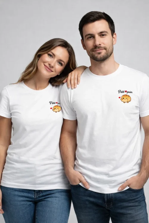 T-shirt blanc Petit Pain en coton biologique avec petit motif mignon sur la poitrine