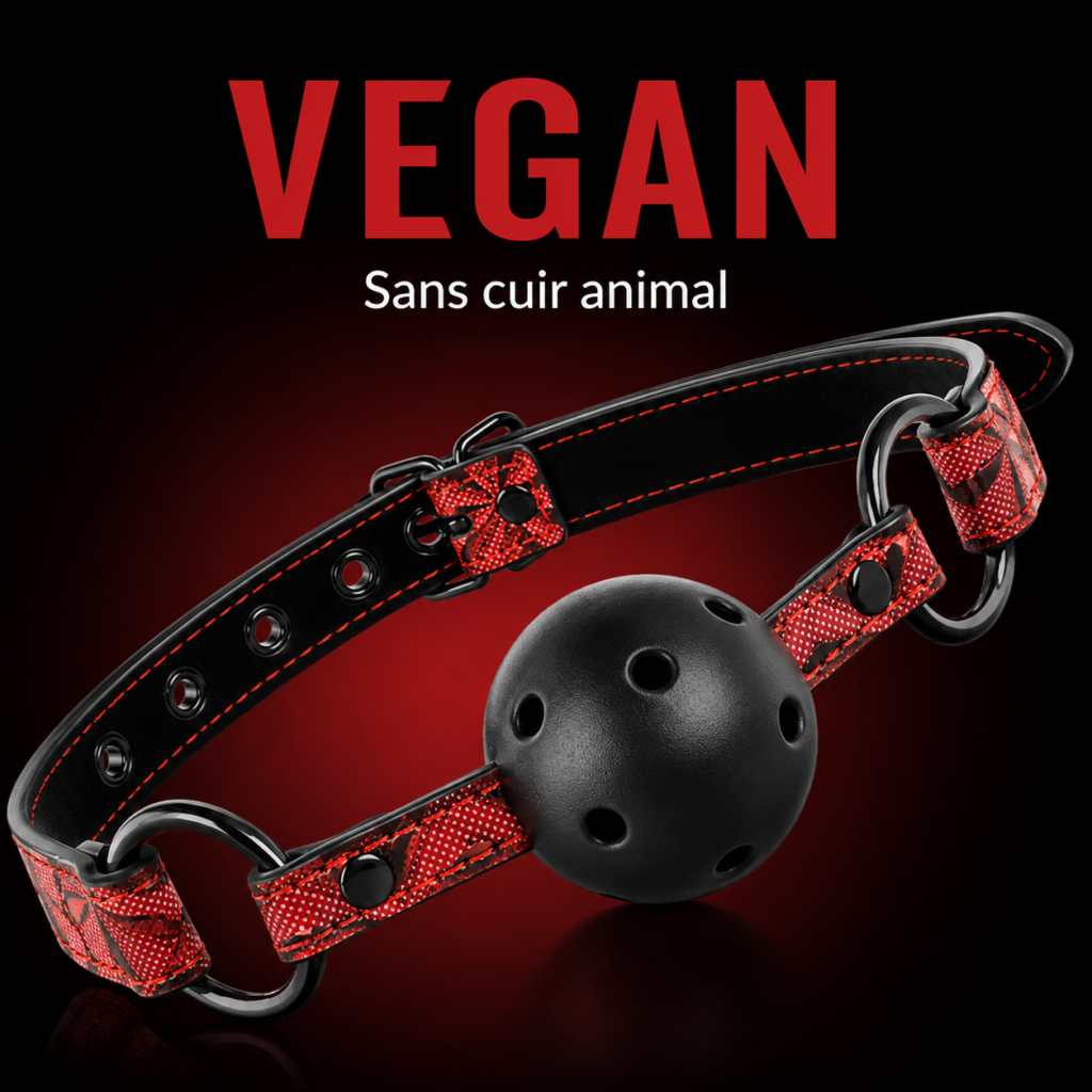 BEGME Red Edition — Bâillon boule respirant en cuir végétalien rouge et noir