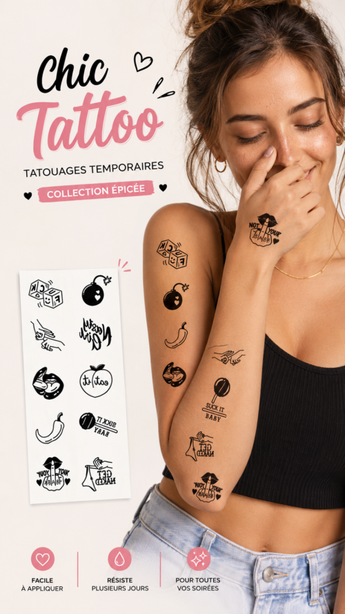 Lot de 10 tatouages temporaires Spicy Collection Secret Play.